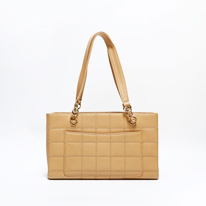 シャネル CHANEL ショルダーバッグ 7番台 2000-2002 キャビアスキン チョコバー ベージュ_画像3