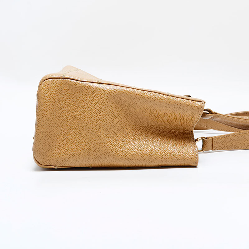 シャネル CHANEL ショルダーバッグ 7番台 2000-2002 キャビアスキン チョコバー ベージュ_画像5