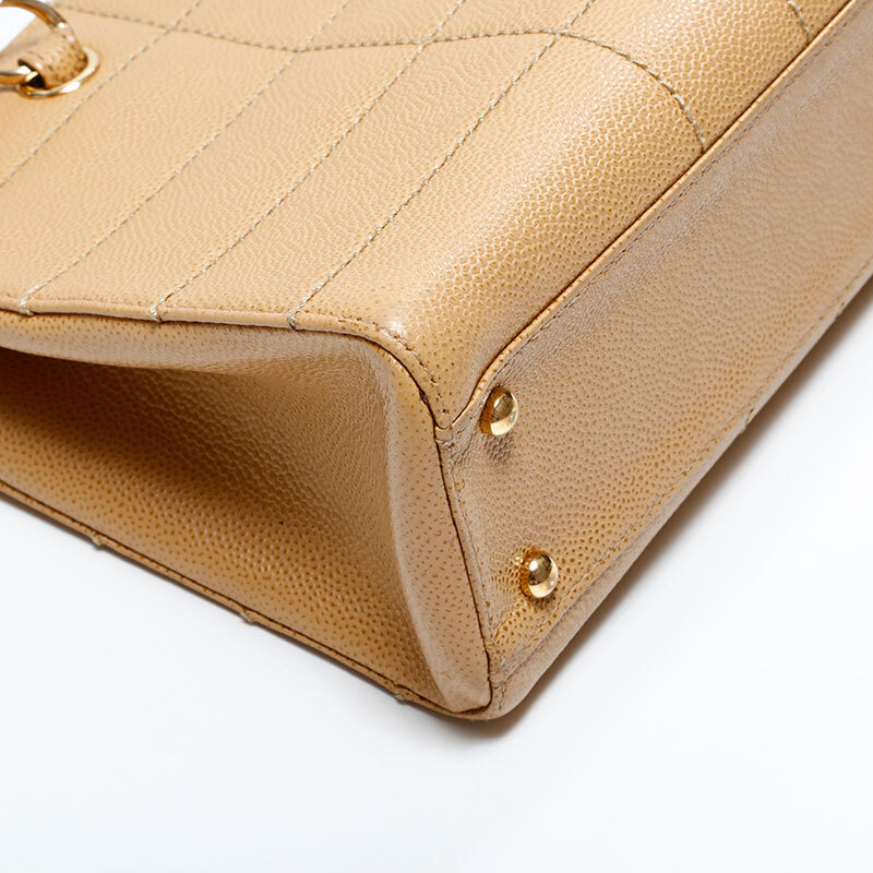 シャネル CHANEL ショルダーバッグ 7番台 2000-2002 キャビアスキン チョコバー ベージュ_画像6