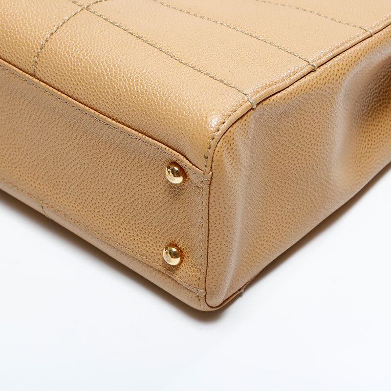 シャネル CHANEL ショルダーバッグ 7番台 2000-2002 キャビアスキン チョコバー ベージュ_画像7