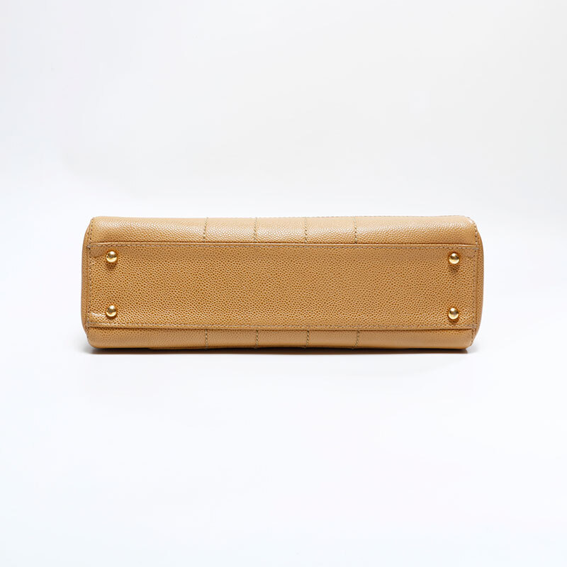 シャネル CHANEL ショルダーバッグ 7番台 2000-2002 キャビアスキン チョコバー ベージュ_画像8