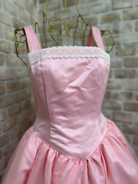 k25081■ロングドレス 衣裝 ピンク オーガンジー サテン モチーフレース お姫様 