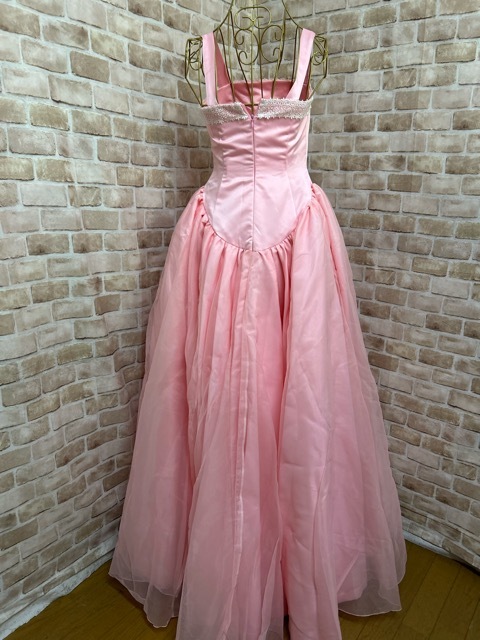 k25081■ロングドレス 衣裝 ピンク オーガンジー サテン モチーフレース お姫様 