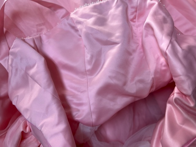 k25081■ロングドレス 衣裝 ピンク オーガンジー サテン モチーフレース お姫様 