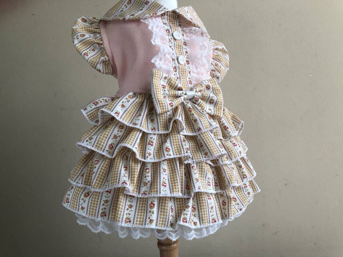 ◎胴囲34◎小花*チェックライン*フリルスカートワンピ_画像5