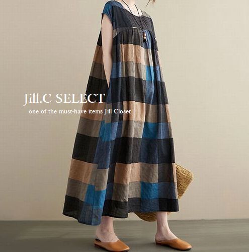 新品【送料185円】配色ブロックパネル*ナチュラルCOTTON*フレンチスリーブ*プルオーバー*チュニック*ワンピース 7504.MIX