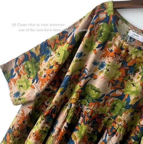 新品【送料185円】アンティーク フラワー*贅沢なギャザー＆ドレープ*ナチュラルCOTTON素材*プルオーバー*ワンピース7502.GMIX