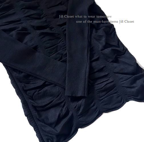 新品【送料185円】伸縮◎ハイセンス*リブ×シャーリング ストレッチニットTOPS*ハイネックデザイン*プルオーバー7509.BLACK