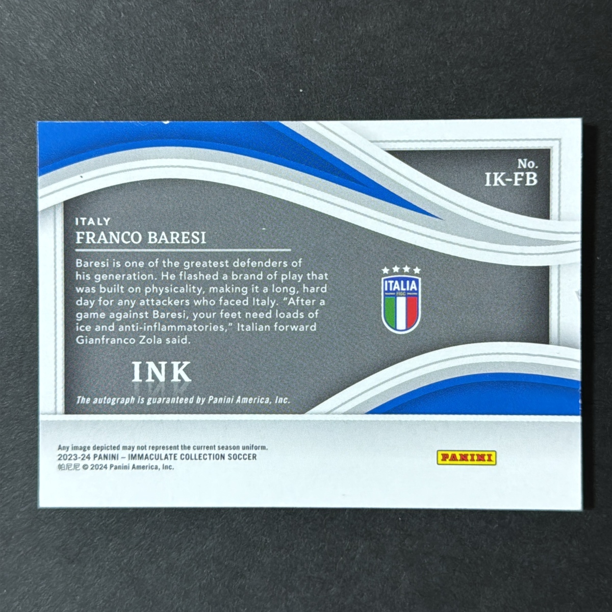 Franco Baresi フランコ?バレージ Panini Immaculate 2023-2024 /99 Auto サイン 直筆 Italy