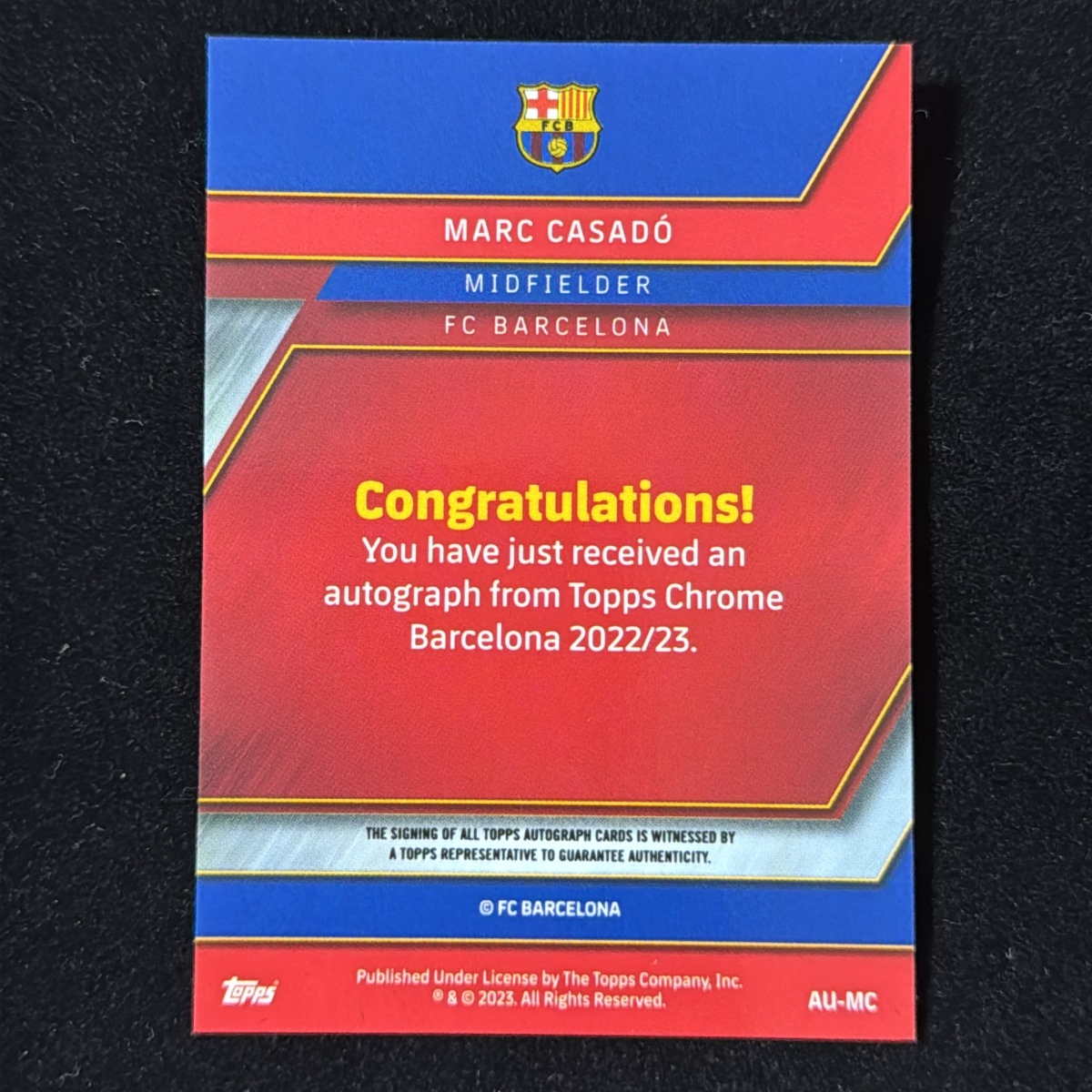 Marc Casado マルク?カサド Topps Chrome Barcelona 2022-2023 RC Rookie Auto サイン 直筆