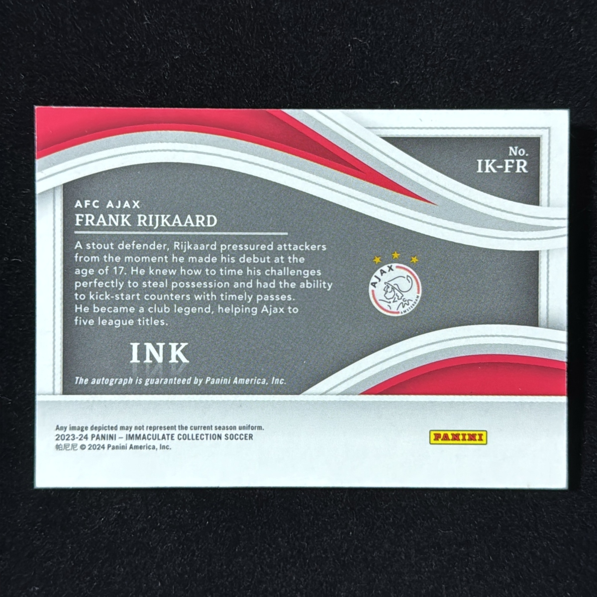 Frank Rijkaard フランク?ライカールト Panini Immaculate 2023-2024 /99 Auto サイン 直筆 Ajax