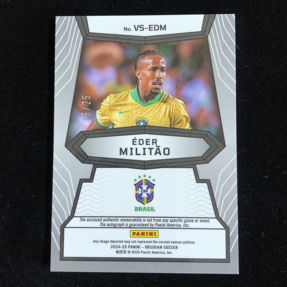【25枚限定】Eder Militao エデル?ミリトン Panini Obsidian 2024-2025 /25 Jersey ジャージ Auto サイン 直筆 Brazil
