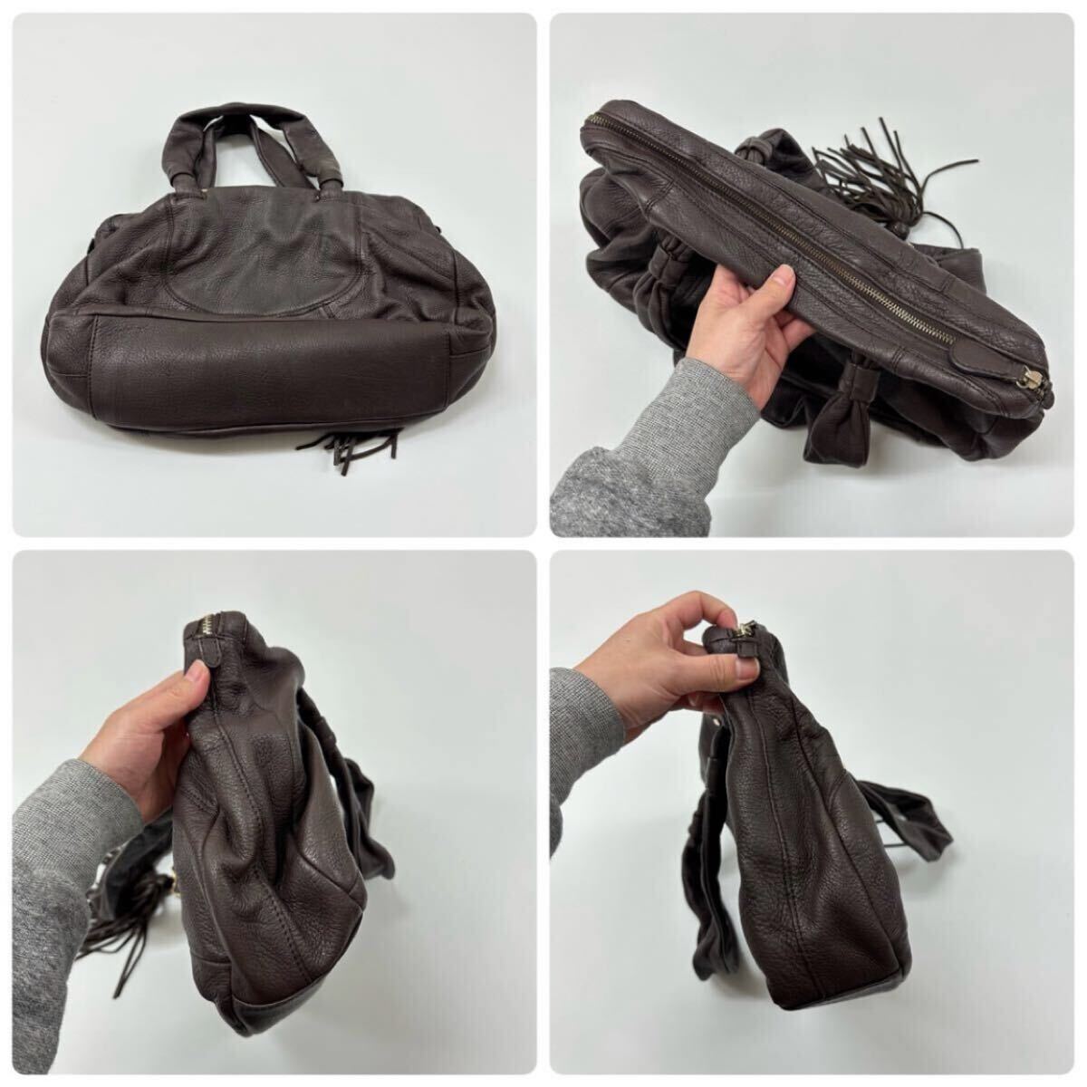 Shanghai Tang シャンハイタン レザー トート バッグ LEATHER TOTE BAG ブラウン 系 703_画像5