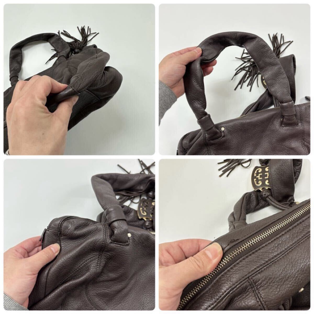 Shanghai Tang シャンハイタン レザー トート バッグ LEATHER TOTE BAG ブラウン 系 703_画像7