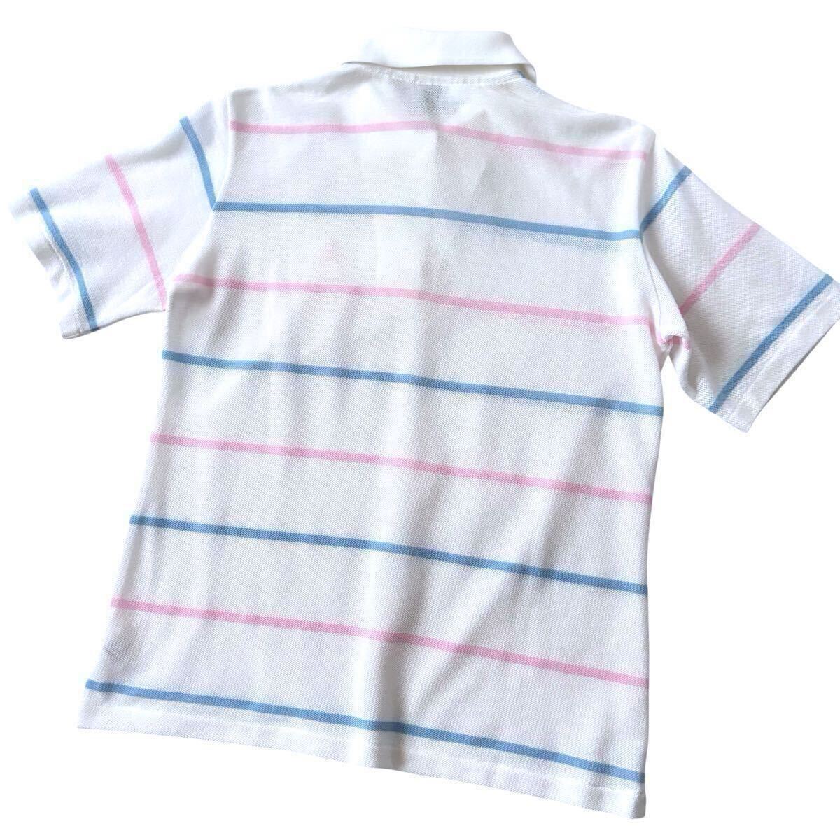 マンシングウェア Munsingwear 吸汗速乾 ポロシャツ 3 レディース (L) ホワイト ピンク ブルー ボーダー ゴルフ シャツ_画像3