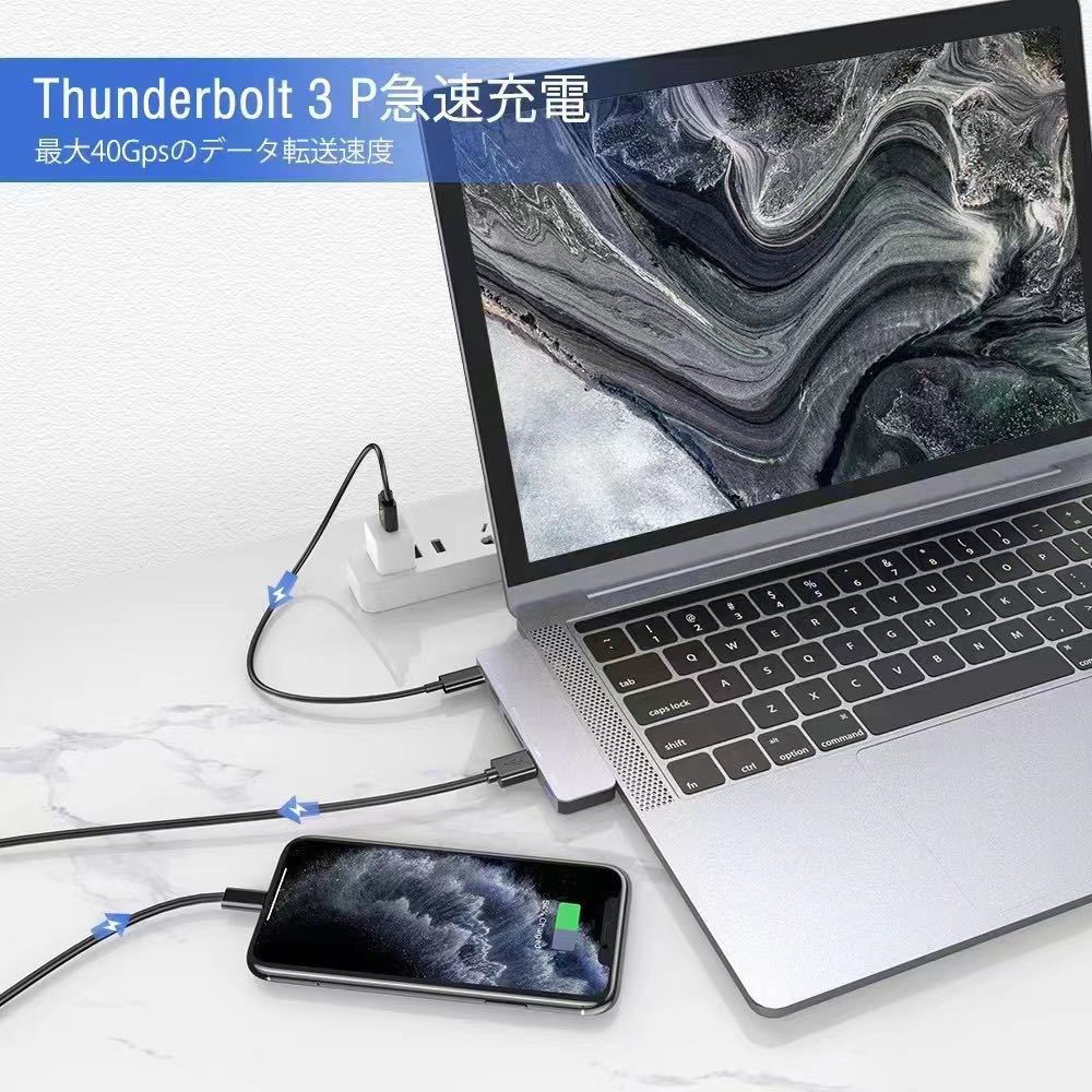 MacBook 6in1 USB-C ハブ PD充電 ポート USB3.0ポート SD/Micro SDカードリーダー 直挿しタイプ