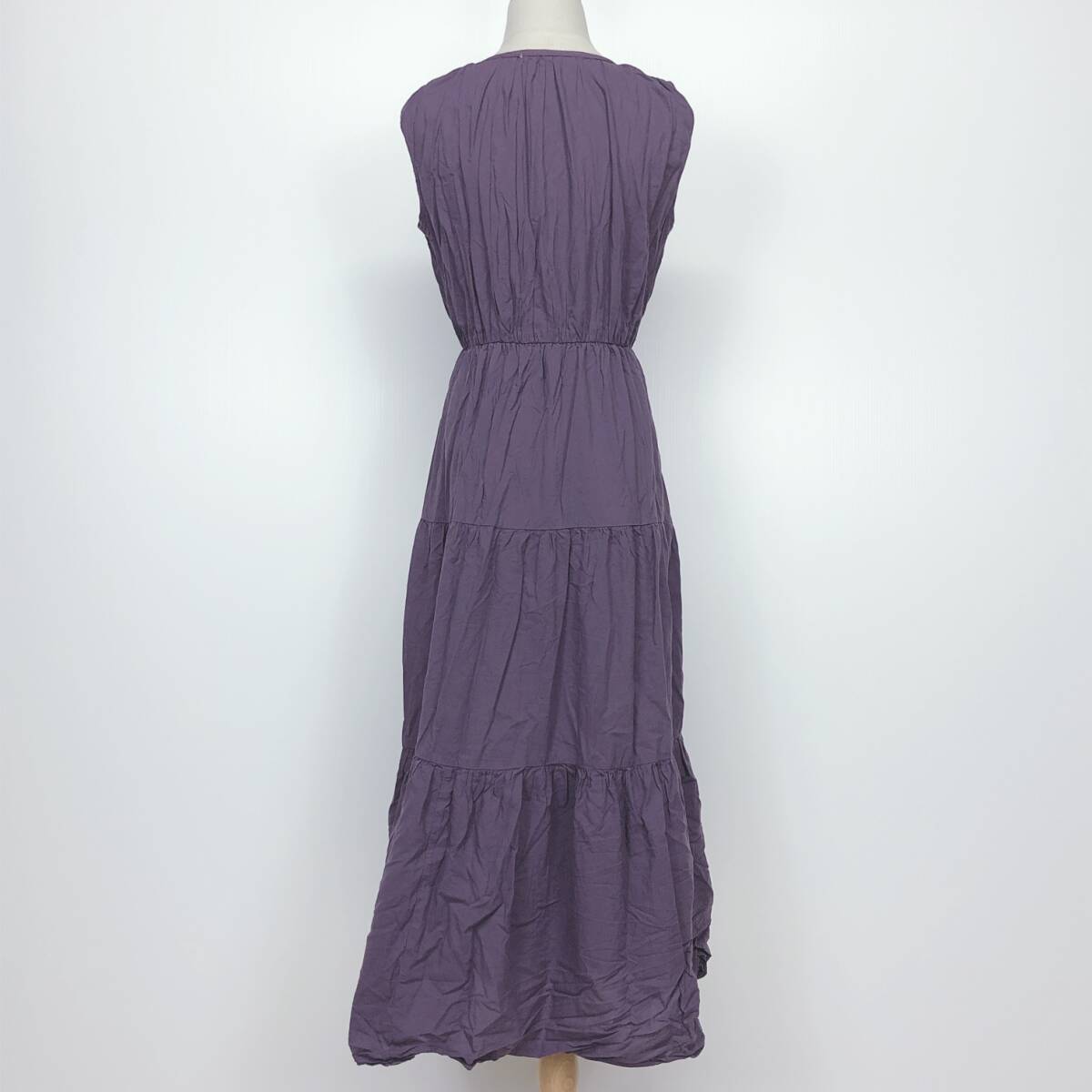 Y2115 AS KNOW AS アズノゥアズ レディース ロングワンピース 裏地あり ノースリーブ 薄手 透け感 パープル 紫 綿100% 涼しげ かわいい _画像3