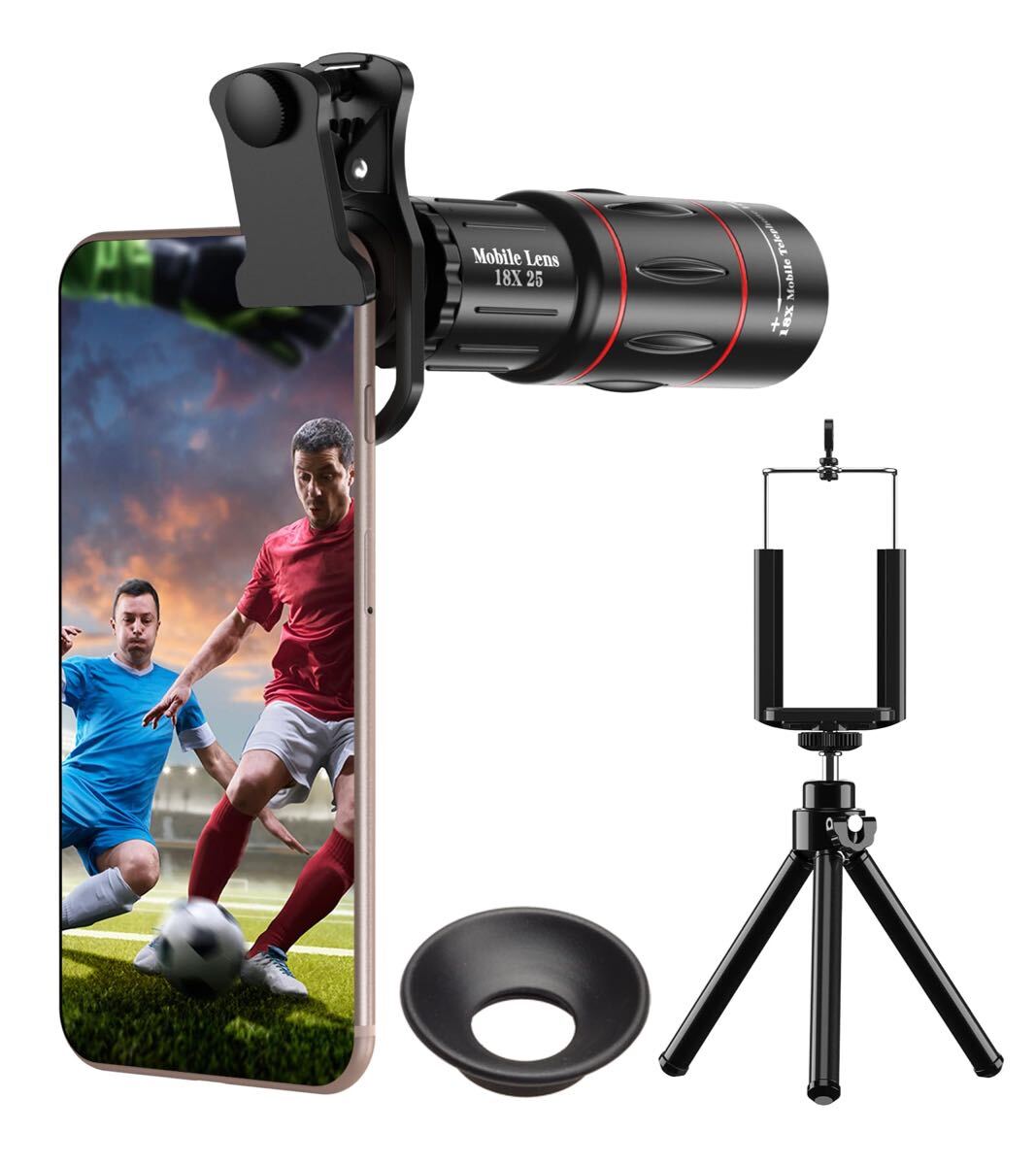P）APEXEL スマホ望遠レンズ 単眼鏡 望遠鏡【ライブ専用18倍/94g軽量/三腳付屬】コンパクト クリアで鮮明な寫真撮る(T18XZJ)