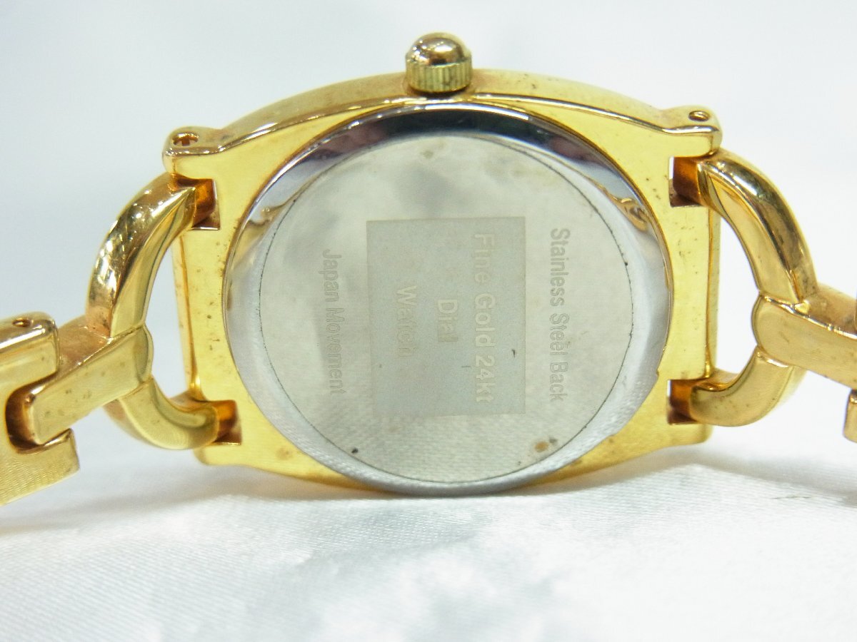 1円～【稼働】FineGold 24KT レディース 腕時計 クオーツ ３針 トノー SSｘ24KT 本體ゴールド 文字盤ゴールド系 ベルト刻印無し