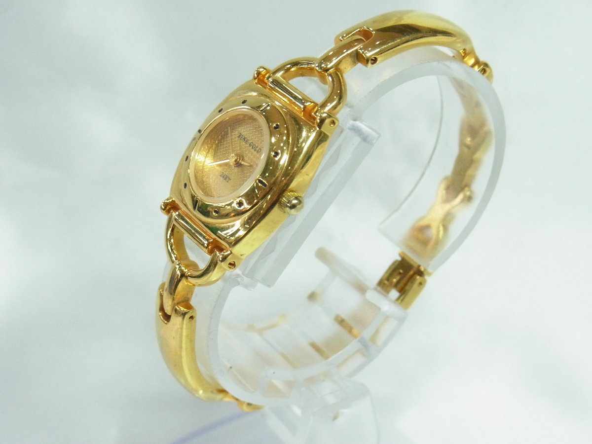 1円～【稼働】FineGold 24KT レディース 腕時計 クオーツ ３針 トノー SSｘ24KT 本體ゴールド 文字盤ゴールド系 ベルト刻印無し