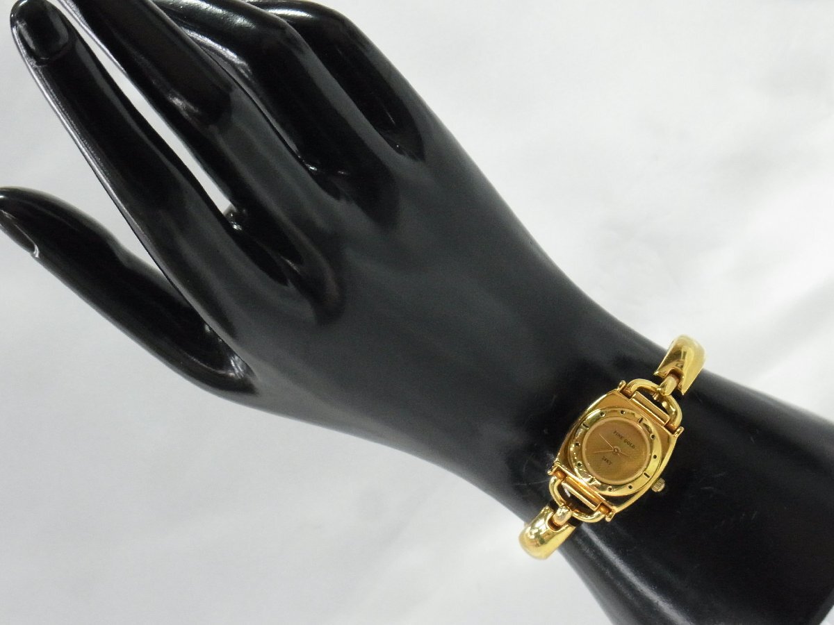 1円～【稼働】FineGold 24KT レディース 腕時計 クオーツ ３針 トノー SSｘ24KT 本體ゴールド 文字盤ゴールド系 ベルト刻印無し