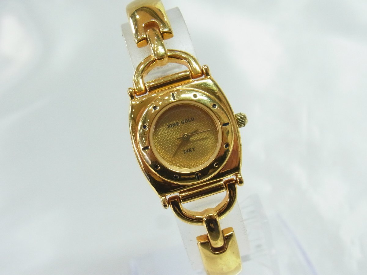 1円～【稼働】FineGold 24KT レディース 腕時計 クオーツ ３針 トノー SSｘ24KT 本體ゴールド 文字盤ゴールド系 ベルト刻印無し