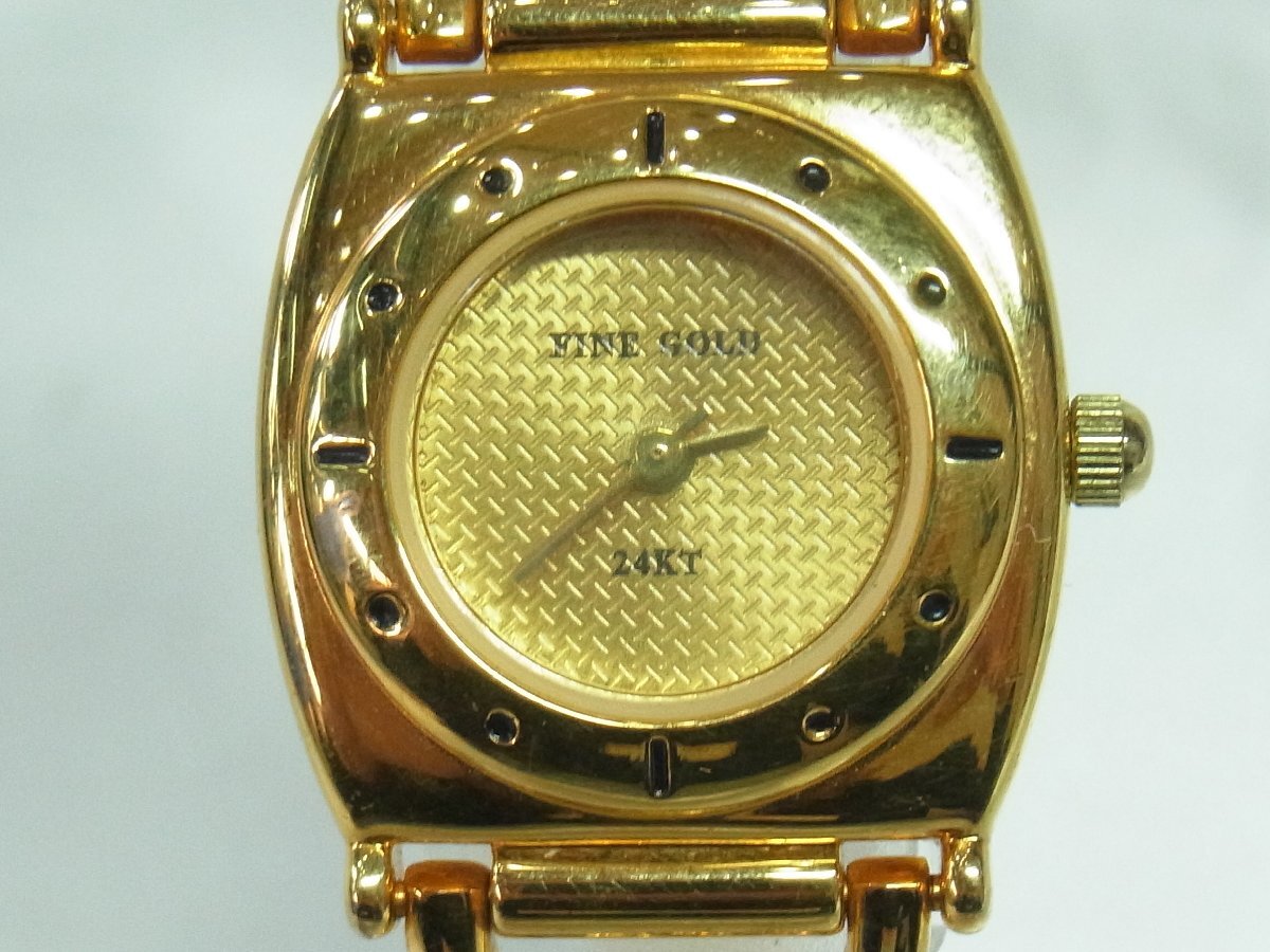 1円～【稼働】FineGold 24KT レディース 腕時計 クオーツ ３針 トノー SSｘ24KT 本體ゴールド 文字盤ゴールド系 ベルト刻印無し