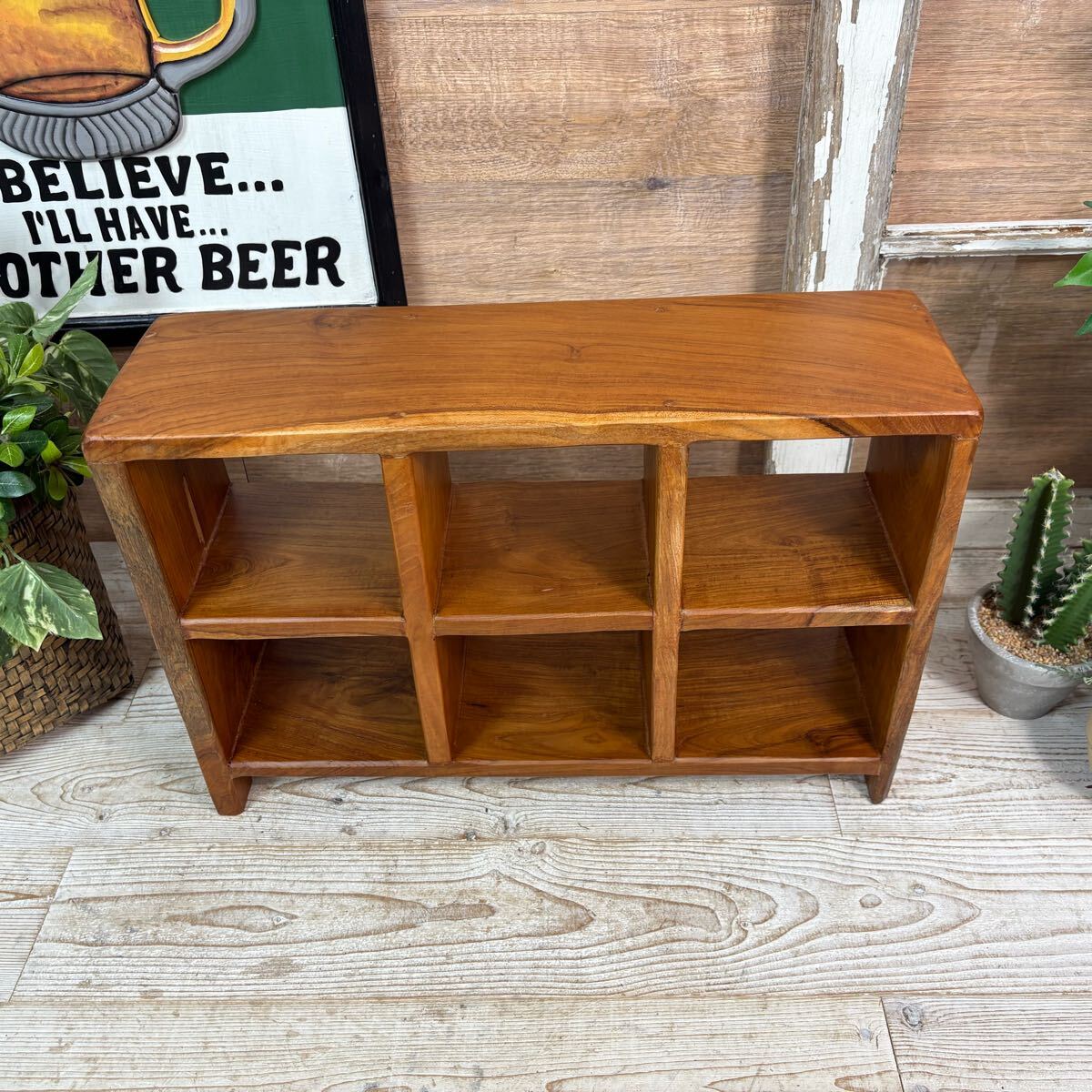 送料無料、オールドチーク天然無垢材二段ラックマス(53㎝×36㎝)天然木ナチュラルウッド置台、格子ラック、シェルフ、花台、飾り台_画像7