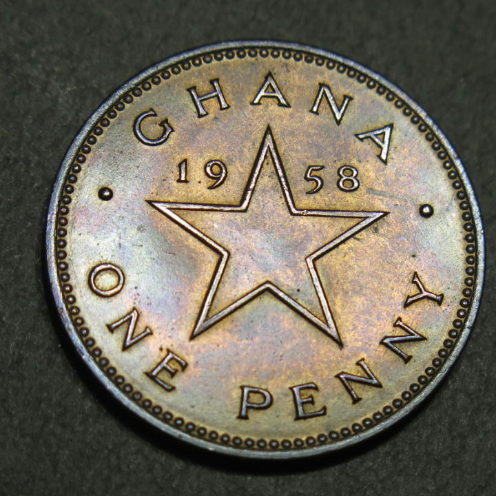 ガーナ 1958年 昭和33年 エンクルマ大統領 1ペニー青銅貨 k0047_画像1
