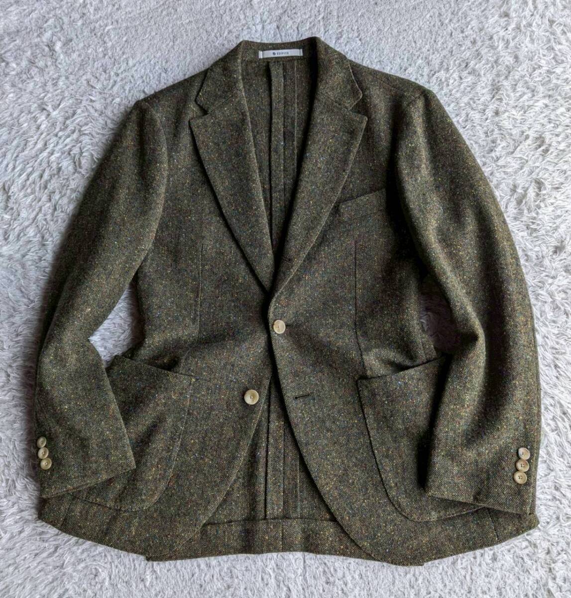 エディフィス 秋冬 ドネガル ツイード MAGEE ウール 段返り3B ジャケット パッチポケット 44 S～Mサイズ相当_画像1