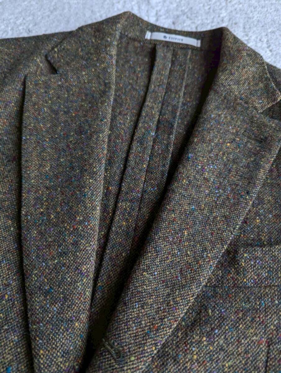 エディフィス 秋冬 ドネガル ツイード MAGEE ウール 段返り3B ジャケット パッチポケット 44 S～Mサイズ相当_画像2