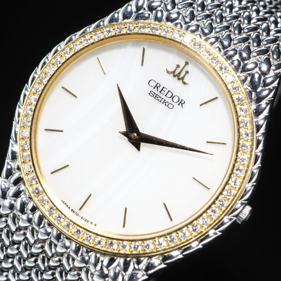 ◆即決あり◆ SEIKO CREDOR セイコー クレドール YG/SS GCAD005 8N70-6140 サードニクス 天然石 文字盤 Dベゼル 「27721」_画像3