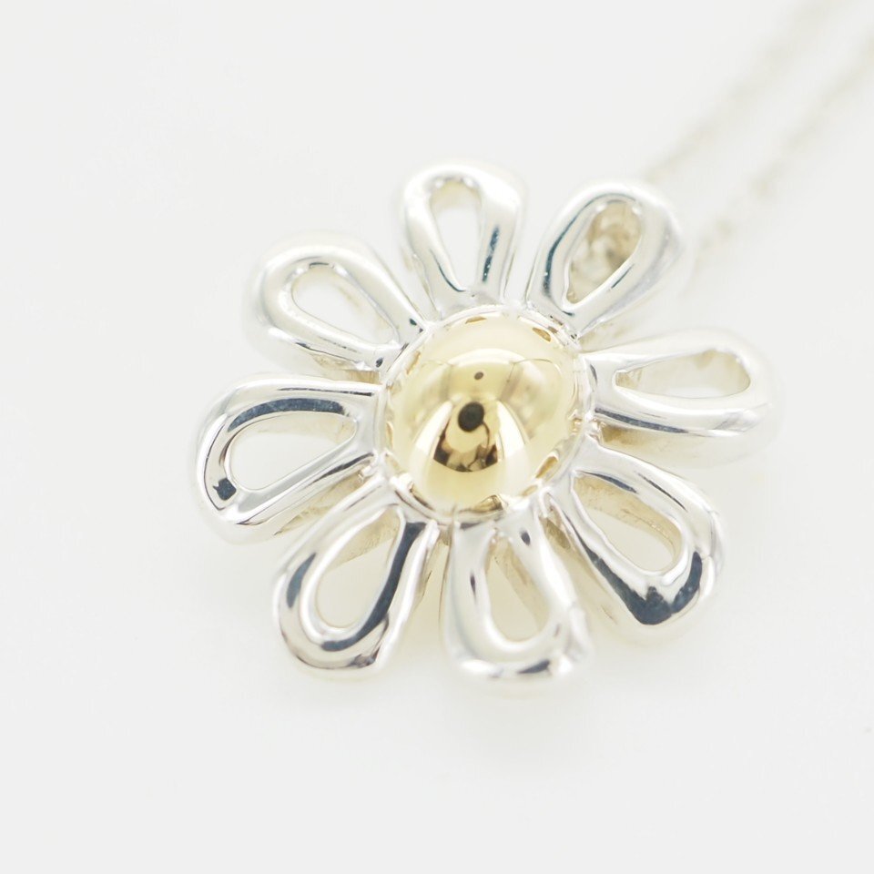 ◆即決あり◆ TIFFANY&Co. ティファニー SV シルバー 925 K18 フラワー デイジー ネックレス 3.1g USED レディース アクセサリー「27482」_画像5