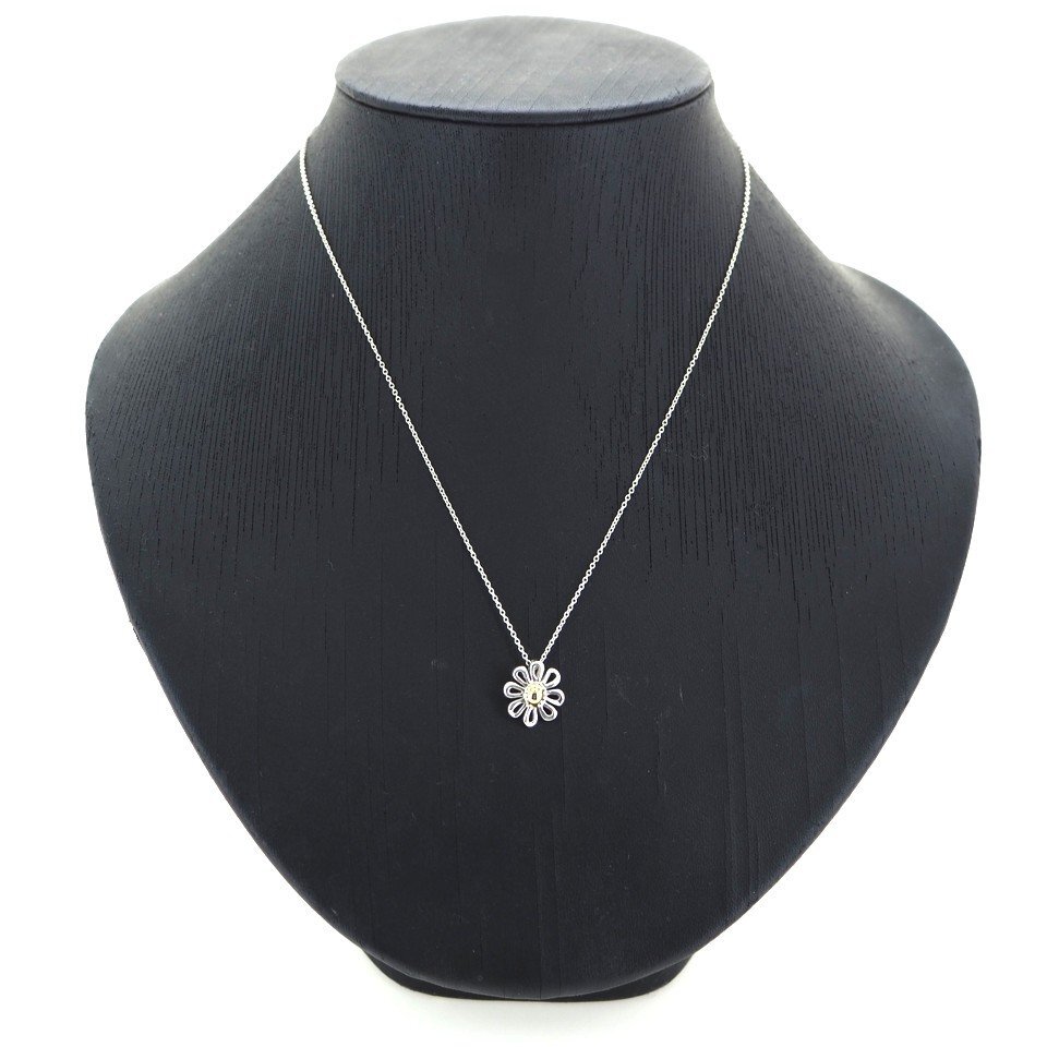 ◆即決あり◆ TIFFANY&Co. ティファニー SV シルバー 925 K18 フラワー デイジー ネックレス 3.1g USED レディース アクセサリー「27482」_画像3
