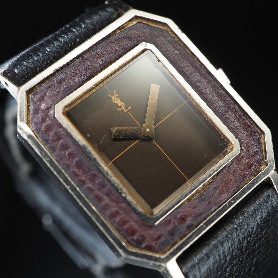 ◆即決あり◆ Yves Saint Laurent YSL イヴサンローラン 手巻き ヴィンテージ 社外ベルト尾錠 スクエア 2針 USED 稼働 腕時計 「27160」_画像3
