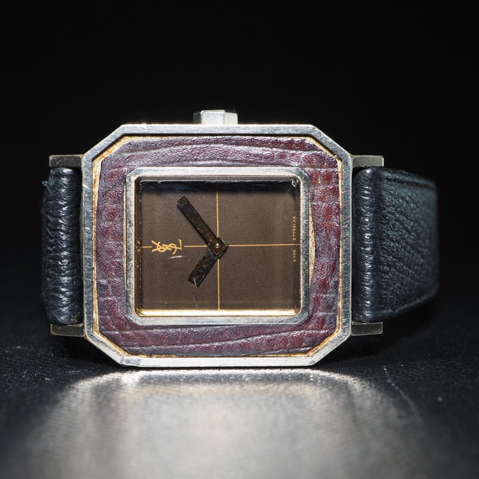 ◆即決あり◆ Yves Saint Laurent YSL イヴサンローラン 手巻き ヴィンテージ 社外ベルト尾錠 スクエア 2針 USED 稼働 腕時計 「27160」_画像5