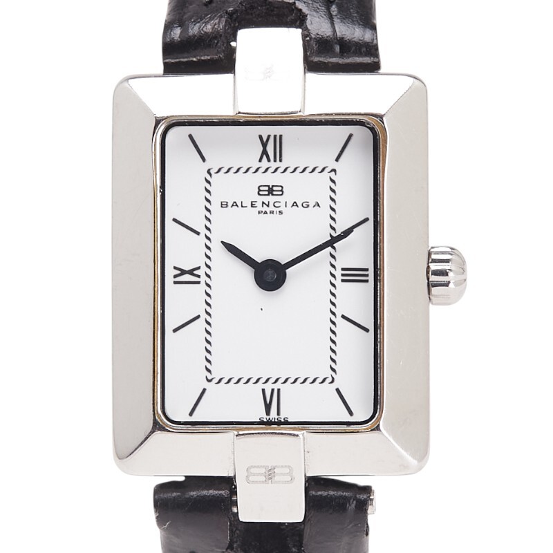 バレンシアガ ベルト（社外品） 腕時計 クオーツ ホワイト文字盤 ステンレススチール レザー レディース BALENCIAGA 【中古】_画像1
