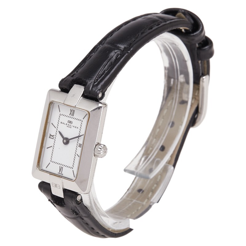 バレンシアガ ベルト（社外品） 腕時計 クオーツ ホワイト文字盤 ステンレススチール レザー レディース BALENCIAGA 【中古】_画像2