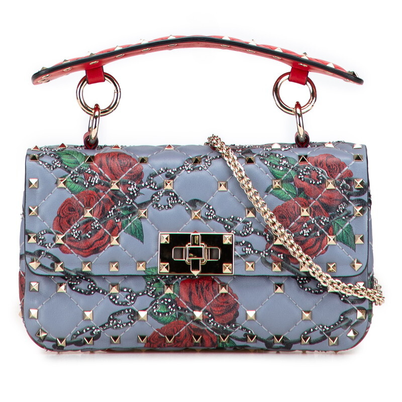 ヴァレンティノ ロックスタッズ バラ 薔薇 ハンドバッグ チェーン ショルダーバッグ 2WAY ブルー マルチカラー VALENTINO 【中古】_画像1