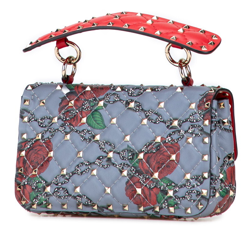 ヴァレンティノ ロックスタッズ バラ 薔薇 ハンドバッグ チェーン ショルダーバッグ 2WAY ブルー マルチカラー VALENTINO 【中古】_画像2