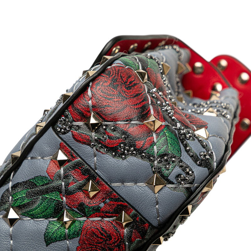 ヴァレンティノ ロックスタッズ バラ 薔薇 ハンドバッグ チェーン ショルダーバッグ 2WAY ブルー マルチカラー VALENTINO 【中古】_画像4