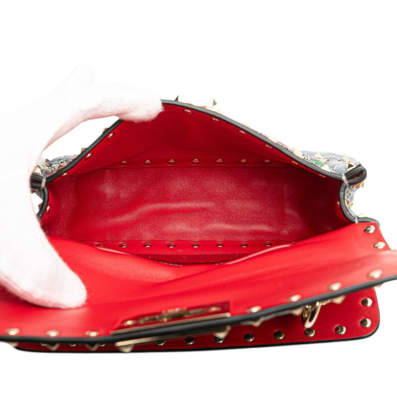 ヴァレンティノ ロックスタッズ バラ 薔薇 ハンドバッグ チェーン ショルダーバッグ 2WAY ブルー マルチカラー VALENTINO 【中古】_画像8