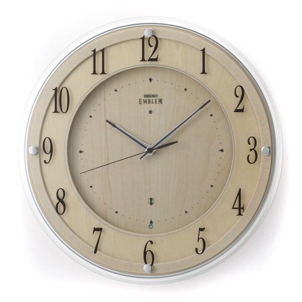 セイコー クロック EMBLEM エンブレム 電波 壁掛け時計 HS558B スイープセコンド 薄茶木地 ナチュラルウッド系_画像1