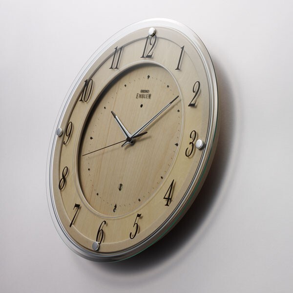 セイコー クロック EMBLEM エンブレム 電波 壁掛け時計 HS558B スイープセコンド 薄茶木地 ナチュラルウッド系_画像2