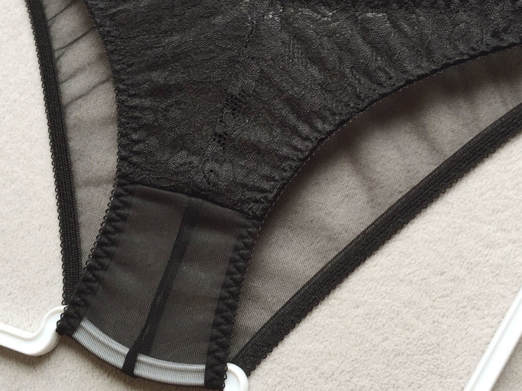 【ラ?ポーム/La-Pomme】くっきりセンターシーム?お花刺繍レース＆透け透けシースルー★淺履きフルバック/黒?新品/日本制