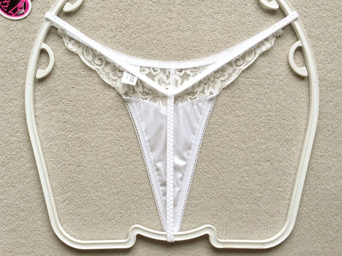 【ラ?ポーム/La-Pomme】ハイレグＶフロント★つやつや光沢フェリカ＆フラワーレース★ＧストリングTバック/白?新品/日本制