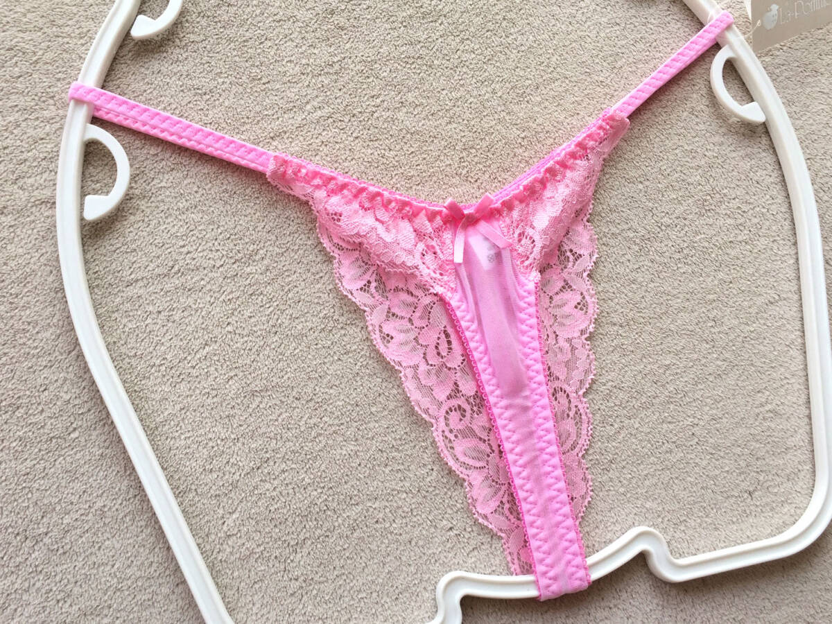 【ラ?ポーム/La-Pomme】くい込みＴフロント★透け透けストレッチ＆フラワーレース★淺履きハーフバック/ピンク?新品/日本制