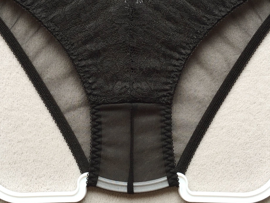 【ラ?ポーム/La-Pomme】くっきりセンターシーム?お花刺繍レース＆透け透けシースルー★淺履きフルバック/黒?新品/日本制