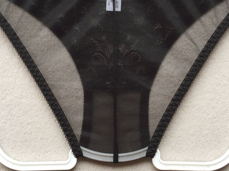 【ラ?ポーム/La-Pomme】くっきりセンターシーム?お花刺繍レース＆透け透けシースルー★淺履きフルバック/黒?新品/日本制