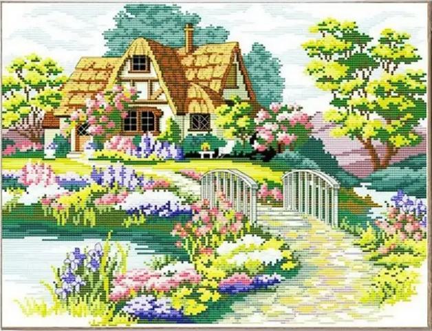 クロスステッチ　刺しゅう　キット　11CT　刺繍キット 図案印刷 　家　風景_画像1